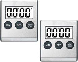 2 Multifunctionele afteltimer - kookwekker - kookwekker digitaal - kookwekker magnetisch - Luide wekker - Kook- en baktimer - Keukentimer - Zilver - Roestvrij staal