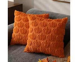 2 Oranje Herfst Pompoen Patroon Sierkussenslopen - 45x45cm - Opvouwbaar - Wasbaar - Perfect voor Halloween en herfstdecoratie - Geschikt voor veranda, bank, fauteuil, bed en woonkamer