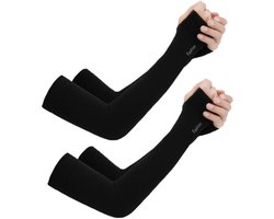 2 paar armsleeves - Compressie armsleeves - Unisex -Open teen- Ice Silk verkoelende zonwerende mouwen - UV - Geschikt voor sporten, voetbal, golf, volleybal, fietsen en basketbal - One Size - Zwart
