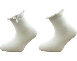 2 paar meisjessokken - Ruches/Strikje - Ecru - Maat 31-34