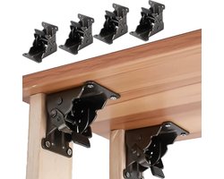 2 Paar Opklapbaar Scharnier,Tafel Pootbeugels Opvouwbaar,Klapbeslag,Tafel Stoel Uitschuiftafels Opvouwbaar Zelfborgend Vouw Voeten Scharnieren, voor Tafelpoten en Banken, Zwart