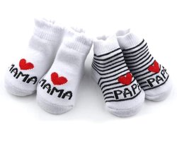 2 Paar Schattige Katoenen Babysokken - Met Tekst "I Love Mama" & "I Love Papa" - Kraamcadeau - Unisex (Jongens & Meisjes)