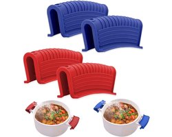 2 paar(rood blauw) siliconen handgreephouders, gietijzeren pan, koekenpan, handvatbeschermers, soeppotten, potgreephouders, handgreepbeschermers, antislip pannenlaphoes, koekenpan, braadpan, ovenschaal, kookgerei