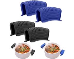 2 paar(zwart blauw) siliconen handgreephouders, gietijzeren pan, koekenpan, handvatbeschermers, soeppotten, potgreephouders, handgreepbeschermers, antislip pannenlaphoes, koekenpan, braadpan, ovenschaal, kookgerei