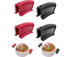 2 paar(zwart rood) siliconen handgreephouders, gietijzeren pan, koekenpan, handvatbeschermers, soeppotten, potgreephouders, handgreepbeschermers, antislip pannenlaphoes, koekenpan, braadpan, ovenschaal, kookgerei