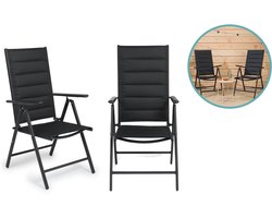 2-pack 909 Outdoor Aluminium Tuinstoelenset - Met Zachte Bekleding - Inklapbaar - Zwart