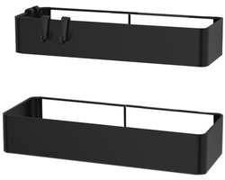 2-Pack Badkamer Opbergrekken - Geen Boren Vereist - Snel Droogt - Grote Capaciteit - Duurzaam - Geschikt voor Douchegel en Shampoo - Zwart-Groot