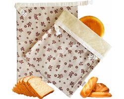 2-Pack Bijenwas Broodzakken - 43x33cm - Groot en Draagbaar - Voor Zuurdesembrood - Herbruikbare Katoenen Bijenwas Broodzakken - Voor Zelfgebakken Brood - Vriezerbestendig - Blijft Vers