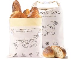2-Pack Bijenwas Broodzakken - 43x33cm - Groot en Draagbaar - Voor Zuurdesembrood - Katoenen Bijenwas Broodzakken - Herbruikbare Katoenen Bijenwas Broodzakken - Voor Zelfgebakken Brood - Vriezerbestendig - Blijft Vers - Beige