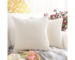 2-Pack Corduroy Kussenhoezen 40x40 cm - Zachte Sierkussens voor Bank, Bed & Slaapkamer Decoratie - Crème Beige