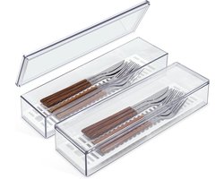 2-pack doorzichtige bestekbak met deksel, plastic bestekbak, opberglade voor keukenlade, bestekhouder