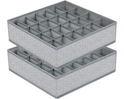 2 Pack Foldable Storage Boxes for Socks Drawer Organiser Underwear Fleece - 24 Storage Compartments - Light Grey Color