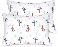 2-Pack Gebreide Kinder Kussenhoes 40x60cm - Biologisch Katoen - Vliegtuigjes Patroon - Baby en Peuter