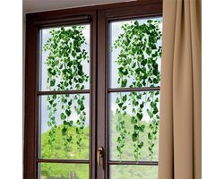 2-pack groene blad raamstickers, hangende groene bladeren raamstickers, groene klimplanten statische raamstickers voor thuis, woonkamer, kantoor, klaslokaal, glazen ramen, deurdecoratie