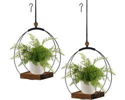2-Pack Hangende Plantenbakken Voor Binnen, Zwarte Haak Met Stevige Houten Voet, Moderne Boho-Stijl, Plantenbak (Plant/Pot Niet Inbegrepen)