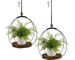 2-Pack Hangende Plantenbakken Voor Binnen, Zwarte Haak Met Stevige Houten Voet, Moderne Boho-Stijl, Plantenbak (Plant/Pot Niet Inbegrepen)
