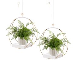 2-Pack Hangende Plantenbakken Voor Binnen, Zwarte Haak Met Stevige Houten Voet, Moderne Boho-Stijl, Plantenbak (Wit,Plant/Pot Niet Inbegrepen)