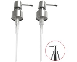 2-pack herbruikbare zeepdispenserpompkoppen, 304 roestvrij staal met geborstelde afwerking, 24/410 mm schroefdraad.