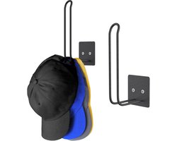 2-pack hoedenrekken - organizer en houder voor petten, sterke lijm/muurboring voor deur, slaapkamer, kast (zwart)