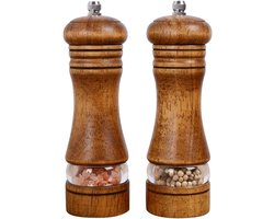2-pack - Houten zout- en pepermolenset - Acryl vensterkeramiek, verstelbare maalgraad (6,5 inch)