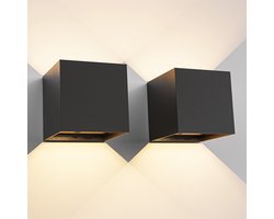 2-pack - Kansas wandlamp op batterijen - Zwart - IP44 Binnen & buiten - 3000K warmwit licht - Up & Down - USB oplaadbare wandlamp - grote accu - Incl. Bewegingssensor