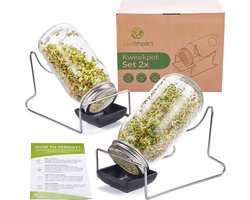 2-Pack Kiempot Set voor Kiemgroenten - Complete Kweekset - Groei Gezonde Spruitgroenten Thuis - Kiemglas - Kiemtoren - Voor Alfalfa, Broccoli, Bonen En Meer