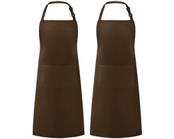 2-pack koksschorten - Schorten met 2 zakken - Waterdichte, verstelbare schorten voor mannen en vrouwen - Professionele keukenschorten - Geschikt voor koken, tuinieren, restaurants, barbecues, cafés -Bruin-89*67cm
