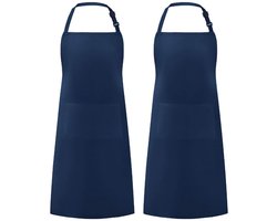 2-pack koksschorten - Schorten met 2 zakken - Waterdichte, verstelbare schorten voor mannen en vrouwen - Professionele keukenschorten - Geschikt voor koken, tuinieren, restaurants, barbecues, cafés -Marineblauw-89*67cm