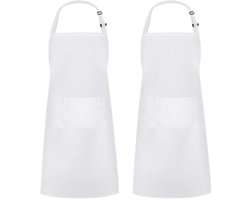 2-pack koksschorten - Schorten met 2 zakken - Waterdichte, verstelbare schorten voor mannen en vrouwen - Professionele keukenschorten - Geschikt voor koken, tuinieren, restaurants, barbecues, cafés -Wit-89*67cm