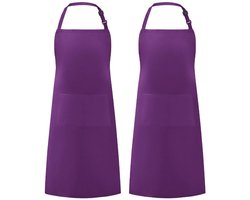 2-pack koksschorten - Schorten met 2 zakken - Waterdichte, verstelbare schorten voor mannen en vrouwen - Professionele keukenschorten - Geschikt voor koken, tuinieren, restaurants, barbecues, cafés -Paars-89*67cm