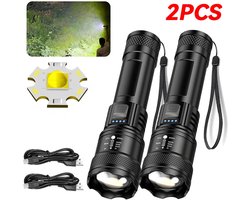 2-Pack Krachtige LED Zaklamp - 2000 Lumen Tactische Zaklamp met Display & USB Opladen | Camping, Vissen & Noodverlichting