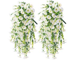 2-pack kunstmatige hangplanten - kunstplanten voor binnen en buiten - decoratie - groene kunstplanten - voor kamer, tuin, muur, terras, kantoor, plank, eucalyptusdecoratie (wit)