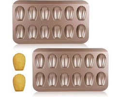2-pack Madeleine Bakvorm - Schelpvormige bakvormen - bakvorm - Koekjesvormen - Taartvorm - Koolstofstaal - Champagne goud