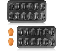 2-pack Madeleine Bakvorm - Schelpvormige bakvormen - bakvorm - Koekjesvormen - Taartvorm - Koolstofstaal - Zwart