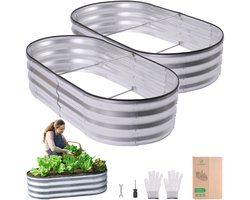 2-Pack Moestuinbak – 120 x 60 x 30 cm - Kweekbak Metaal – Plantenbakken & Kruidenbakken voor Buiten en Binnen – Kweektafel – Verhoogde Moestuintafel – Moestuin bak – Kruidenbak – Plantenbak – Bloembakken – Inclusief Gereedschap & Tuinhandschoenen