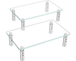 2-Pack Monitorstandaard met 3 Verstelbare Hoogtes - Computerstand, Bureau Organizer voor PC en Laptop - Transparant Design