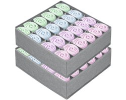 2-pack opbergdozen, lade-organizer met 24 vakken, opvouwbare dozen, ladeverdelers, stoffen lade-organizerdozen voor het opbergen van stropdassen, sokken en ondergoed, grijs