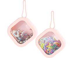 2-pack opbergdozen - Sieradenopberger - Draagbare compacte accessoire-organizer - Multifunctioneel en praktisch - Roze