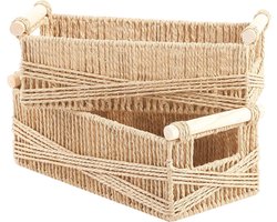 2 Pack Opbergmanden voor Woonkamer en Badkamer – Stapelbare Geweven Mand met Handgrepen – Natuurlijke Decoratie