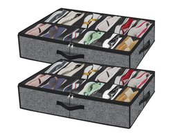 2-pack opbergorganizer voor schoenen onder het bed (74,5 x 60,5 x 15 cm), schoenendoos voor 24 paar laarzen, opbergdoos voor beddengoed met doorzichtig deksel (zwart)