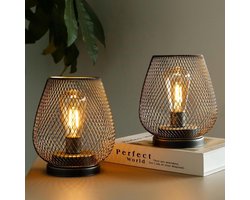 2-pack oplaadbare tafellamp, metalen lampen met 4 lichtmodi, binnen- en buitenverlichting voor op het terras, slaapkamer, woonkamer (inclusief lamp) zwart