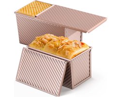 2-pack Pullman broodvorm met deksel - 1 pond broodbakvorm - antiaanbaklaag voor zelfgemaakt zuurdesembrood - toastdoos - stevige gegolfde bakvormen met deksel - roségoud