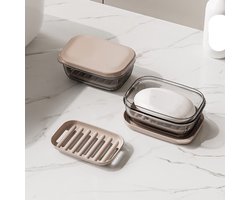 2-pack reiszeepbakje met deksel, lekvrije zeephouder met afvoer, reisbenodigdheden zeepbakje, draagbaar zeepbakje voor kamperen, sportschool, badkamer, keuken, slaapzaal, hotel (transparant)