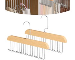 2-pack riemhanger voor kledingkast - houten dasrekken met 360° draaibare functie - ruimtebesparende riemorganizer met 8 haakjes - opbergoplossing voor tanktops - bh’s - sjaals - hoeden en accessoires - 28x19cm