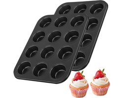 2 Pack RVS Muffin Tin voor 12 Cupcakes, Grijze Bakpan voor Pudding en Muffins, 34,7 x 26,4 x 3,2 cm
