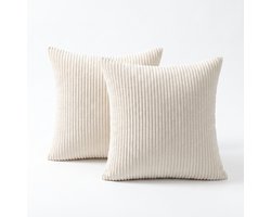 2 Pack -Sierkussen - 40x40 cm - Ribfluwelen -KUSSENSET Voor Bank en Bed -Comfortabele kussentjes voor op de Bank- Effen Crème Kleur