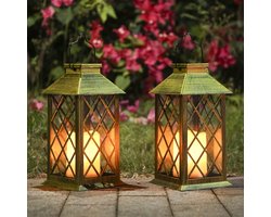 2-Pack Solar Lantaarns met Kaarseffect, Solar Verlichting voor Buiten Tuindecoratie Solar Lantaarn in Kaarsvorm. [Energieklasse A+++]
