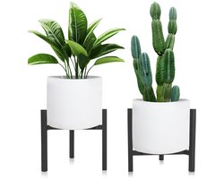 2-Pack Verstelbare Plantenstandaards - Zwarte Metalen Plantenstandaards voor Binnen en Buiten - Hoogte Verstelbaar 7-14.7cm - Geschikt voor 20-31cm Potten - Draagkracht 200lbs - Inclusief Montageset