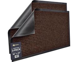 2-pack Vloermat Voordeurmat - Groot 36 x 24 Welkom Binnen Buiten Tapijt voor Schoenschraper, Ideaal voor Hoog Verkeersgebied, Donkerbruin