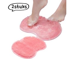 2-Pack - Voetmassagemat - Voetwasborstel Huishoudelijke badkamer voetscrubmat Antislip voetwasmat met zuignap - Roze